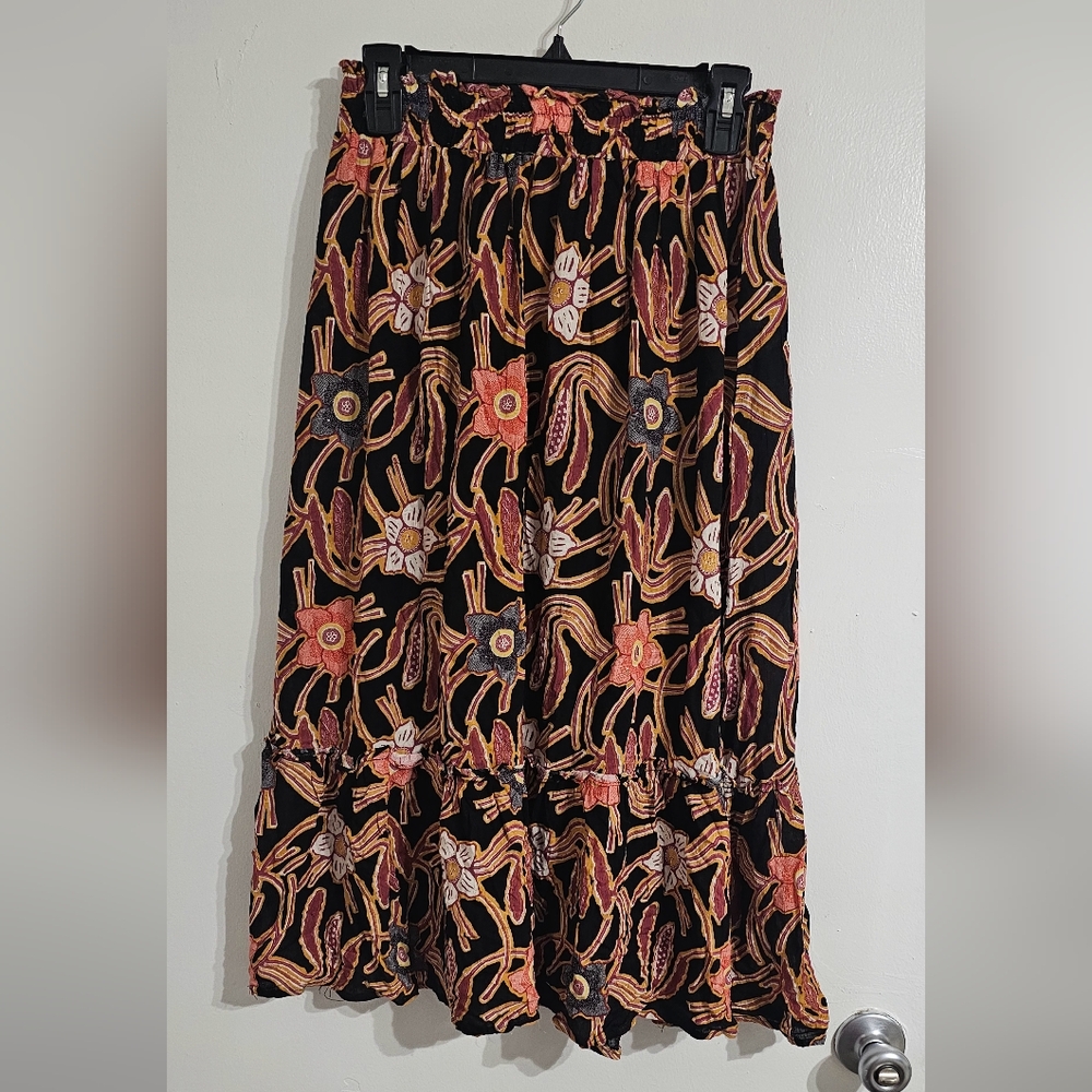 Christian Siriano Midi Tiered Skirt Small Black Vibrant Multicolor‎ Artsy Boho